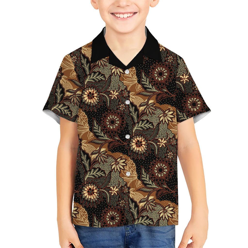 Batik Pedalaman Semen Lereng Style Kid Hawaiian Shirt Indonesian Traditional Pattern LT01 Kid Black - Polynesian Pride