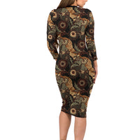 Batik Pedalaman Semen Lereng Style Long Sleeve Bodycon Dress Indonesian Traditional Pattern