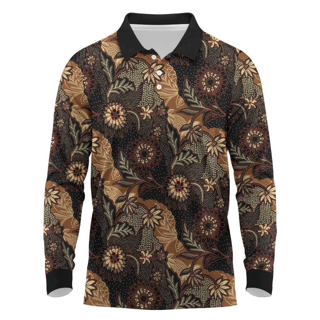 Batik Pedalaman Semen Lereng Style Long Sleeve Polo Shirt Indonesian Traditional Pattern
