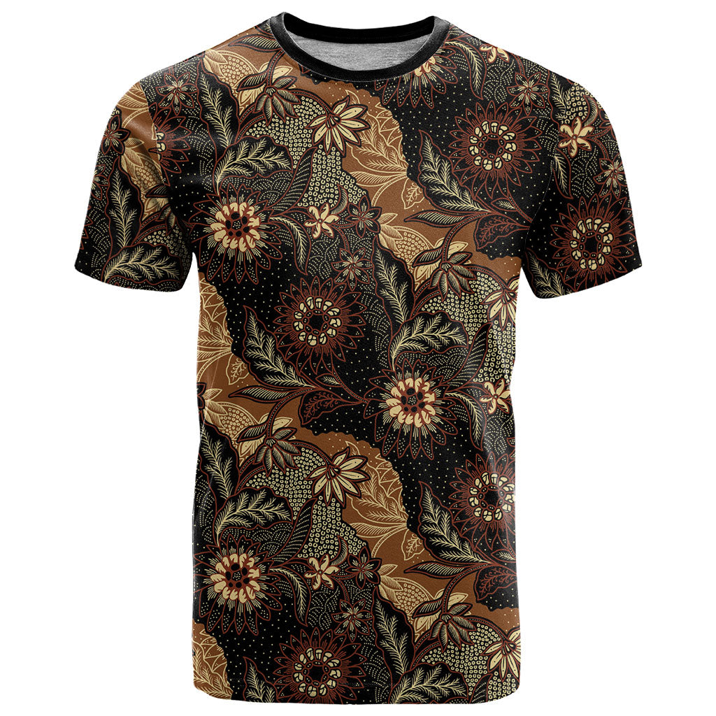 Batik Pedalaman Semen Lereng Style T Shirt Indonesian Traditional Pattern LT01 Black - Polynesian Pride