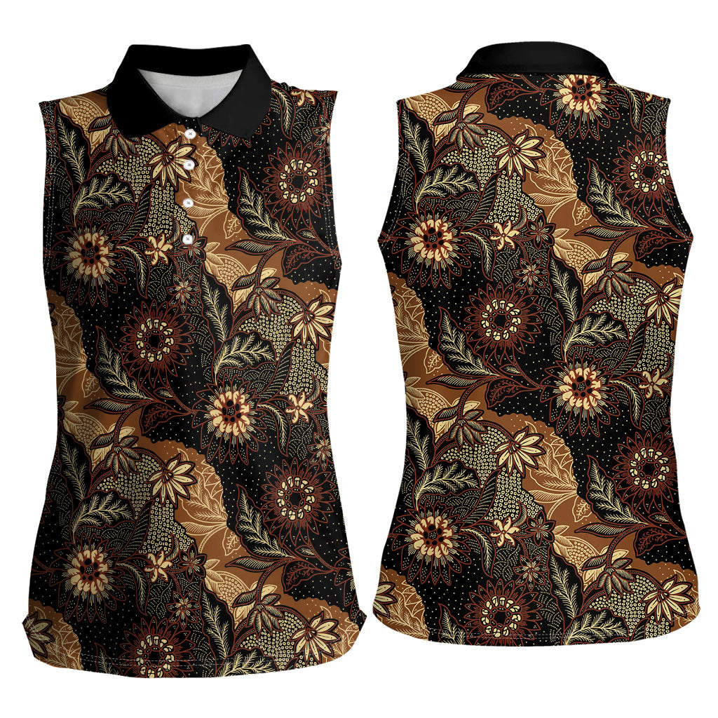 Batik Pedalaman Semen Lereng Style Women Sleeveless Polo Shirt Indonesian Traditional Pattern LT01 - Polynesian Pride