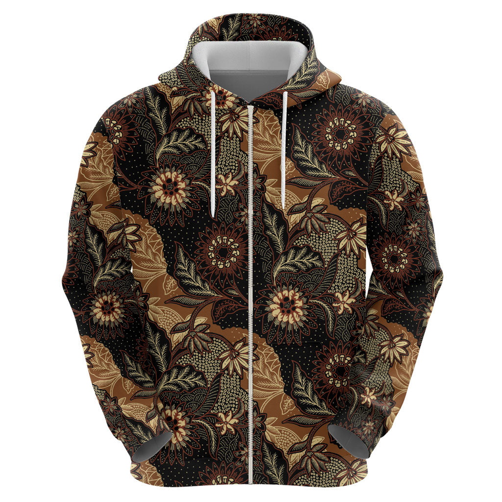 Batik Pedalaman Semen Lereng Style Zip Hoodie Indonesian Traditional Pattern