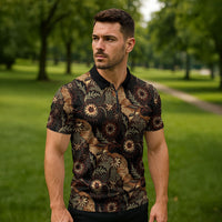 Batik Pedalaman Semen Lereng Style Zipper Polo Shirt Indonesian Traditional Pattern