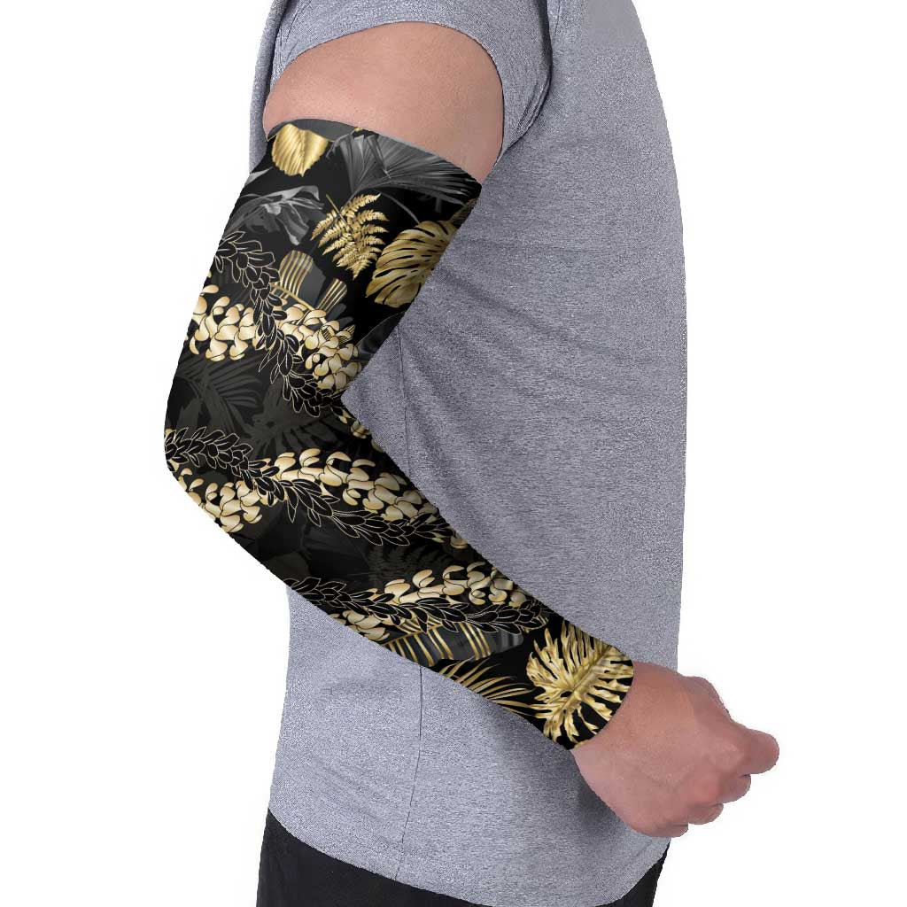 Gold Tropical Leaves Hawaii Mikioi Lei Arm Sleeves Luxury Stylized - Polynesian Pride