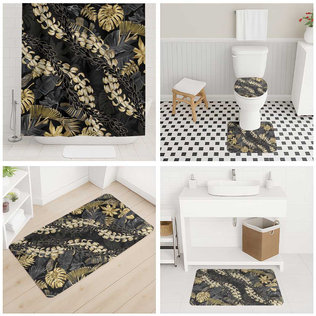 Gold Tropical Leaves Hawaii Mikioi Lei Bathroom Set Luxury Stylized - Polynesian Pride