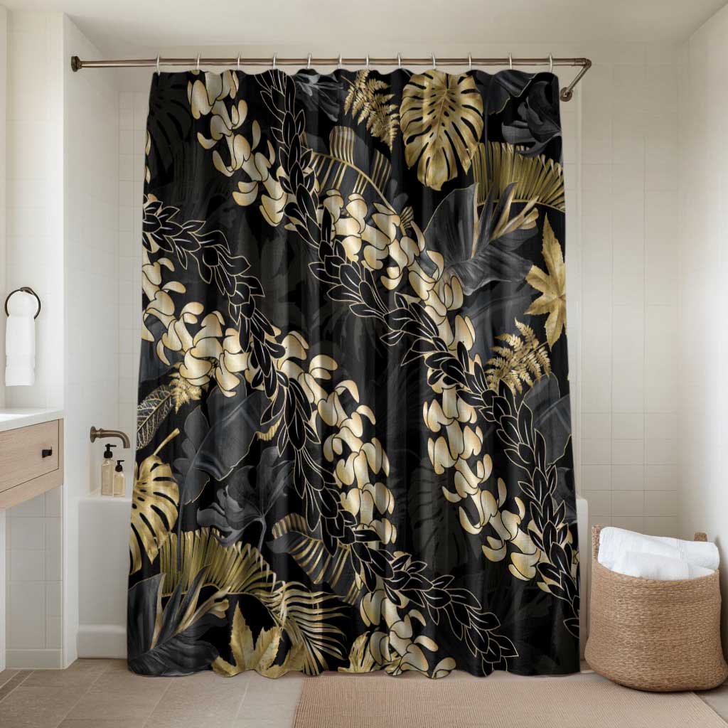 Gold Tropical Leaves Hawaii Mikioi Lei Bathroom Set Luxury Stylized - Polynesian Pride
