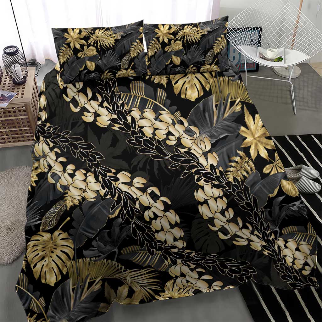 Gold Tropical Leaves Hawaii Mikioi Lei Bedding Set Luxury Stylized - Polynesian Pride