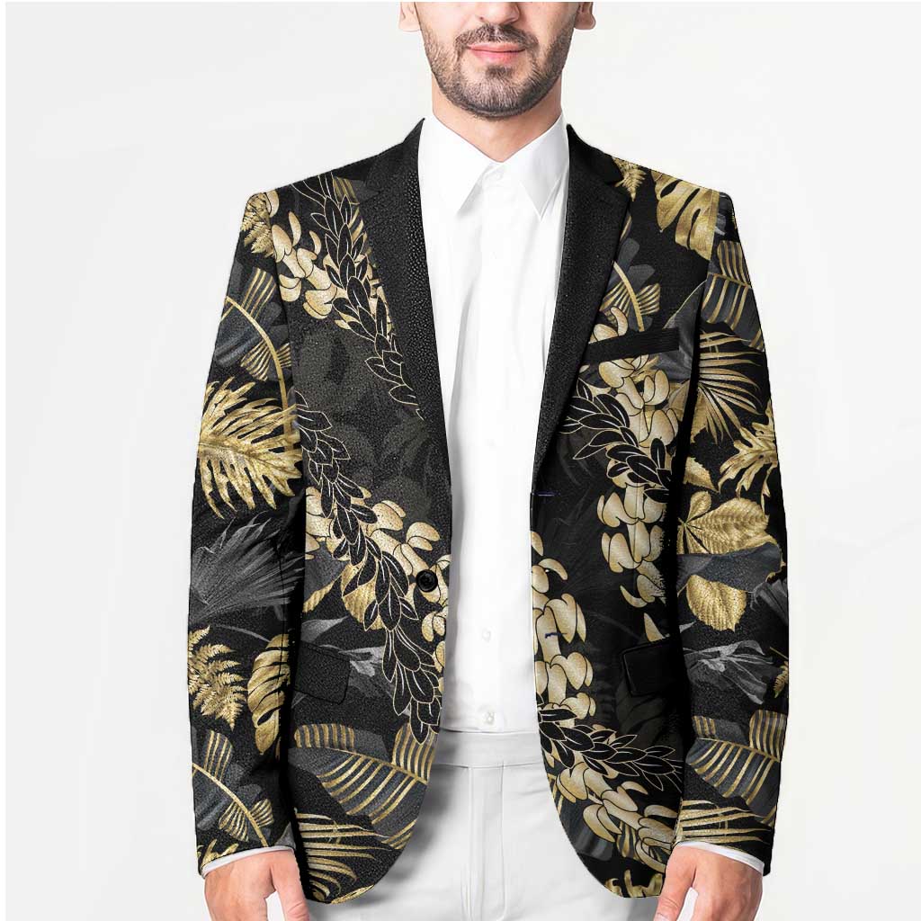 Gold Tropical Leaves Hawaii Mikioi Lei Blazer Luxury Stylized - Polynesian Pride