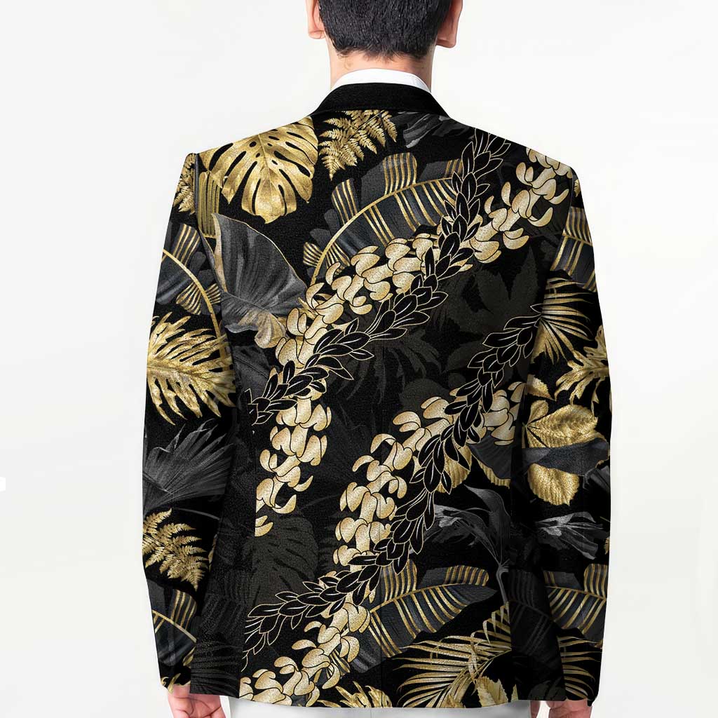 Gold Tropical Leaves Hawaii Mikioi Lei Blazer Luxury Stylized - Polynesian Pride