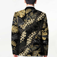 Gold Tropical Leaves Hawaii Mikioi Lei Blazer Luxury Stylized - Polynesian Pride