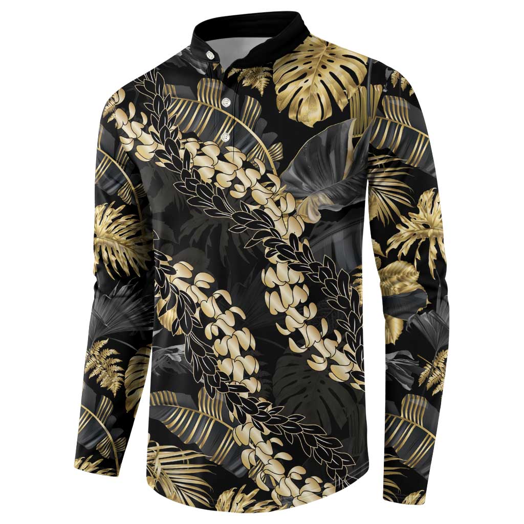 Gold Tropical Leaves Hawaii Mikioi Lei Button Sweatshirt Luxury Stylized - Polynesian Pride