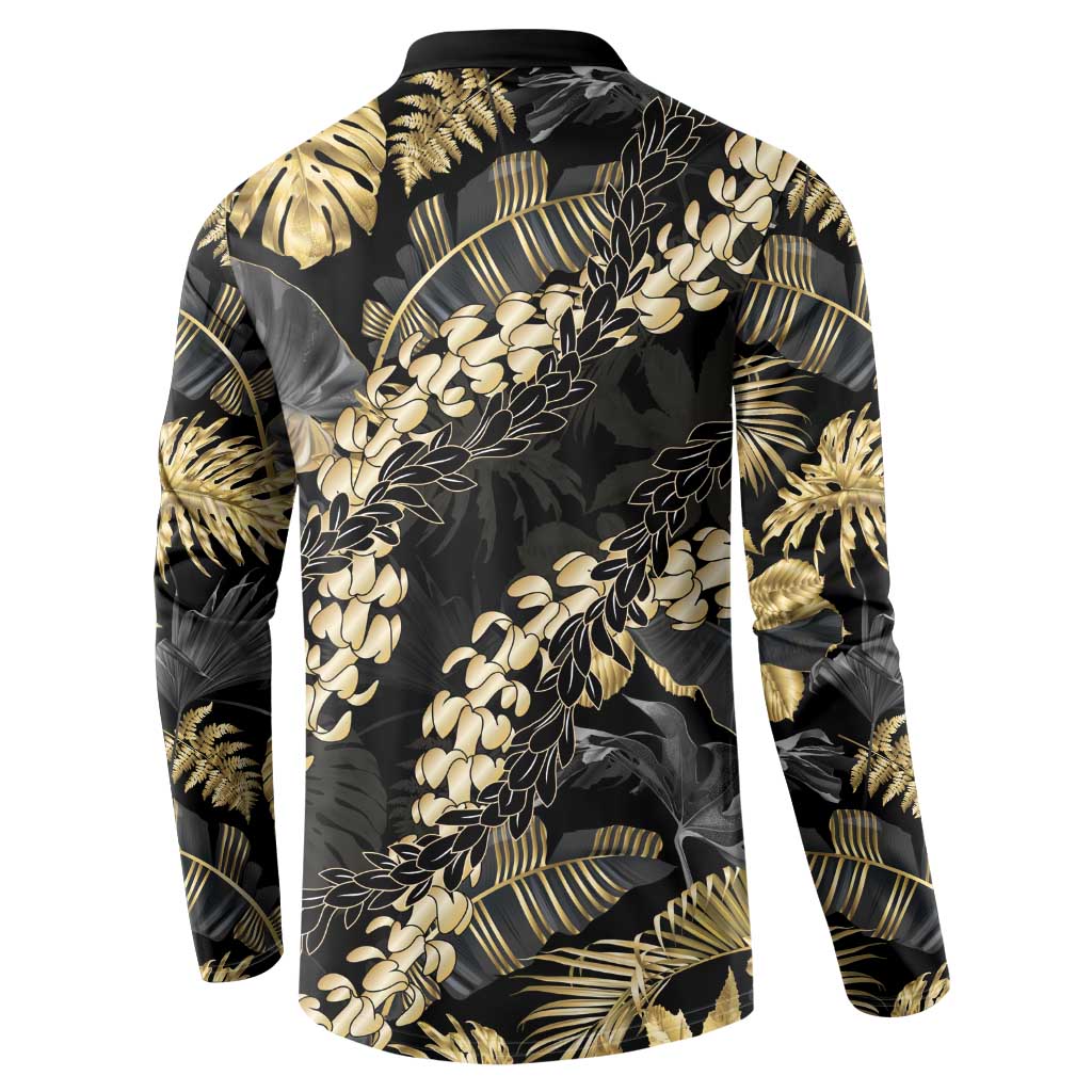 Gold Tropical Leaves Hawaii Mikioi Lei Button Sweatshirt Luxury Stylized - Polynesian Pride