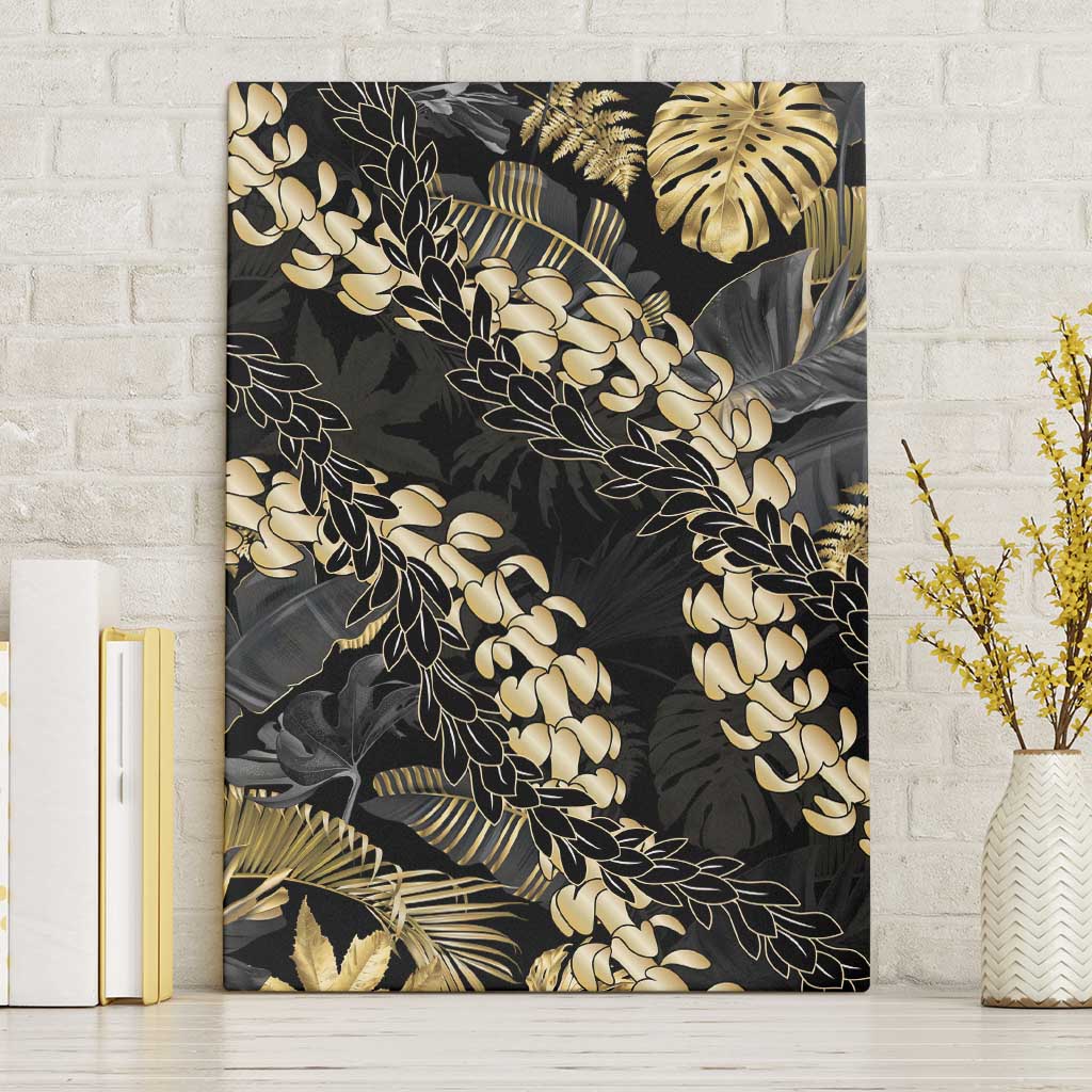 Gold Tropical Leaves Hawaii Mikioi Lei Canvas Wall Art Luxury Stylized - Polynesian Pride