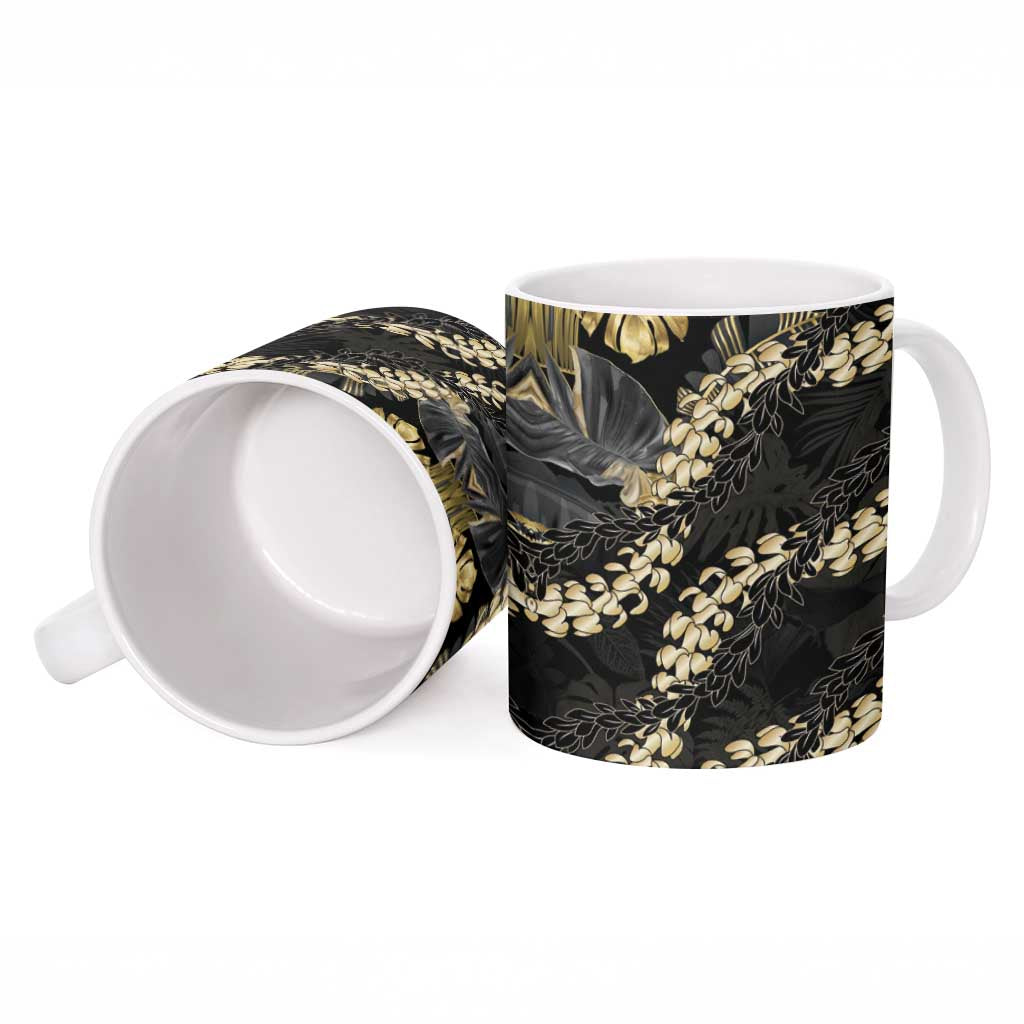 Gold Tropical Leaves Hawaii Mikioi Lei Ceramic Mug Luxury Stylized - Polynesian Pride