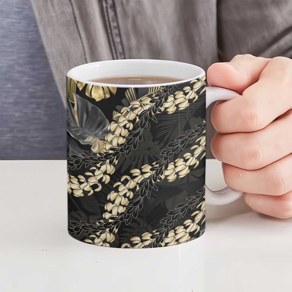 Gold Tropical Leaves Hawaii Mikioi Lei Ceramic Mug Luxury Stylized - Polynesian Pride