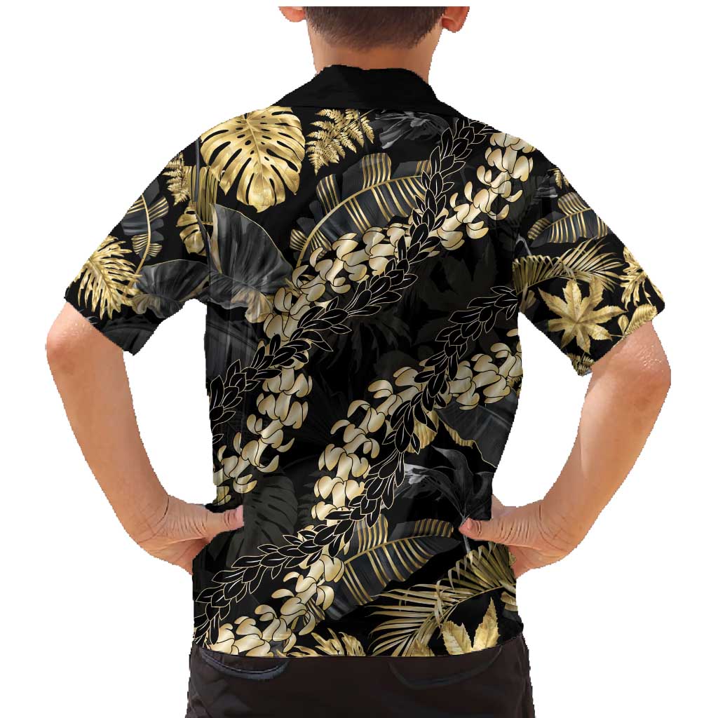 Gold Tropical Leaves Hawaii Mikioi Lei Family Matching Mermaid Dress and Hawaiian Shirt Luxury Stylized - Polynesian Pride