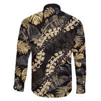 Gold Tropical Leaves Hawaii Mikioi Lei Family Matching Mermaid Dress and Hawaiian Shirt Luxury Stylized - Polynesian Pride