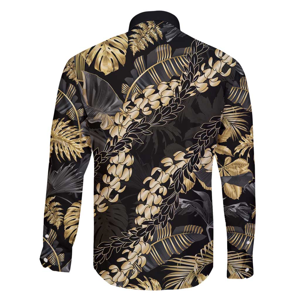 Gold Tropical Leaves Hawaii Mikioi Lei Family Matching Off Shoulder Short Dress and Hawaiian Shirt Luxury Stylized - Polynesian Pride