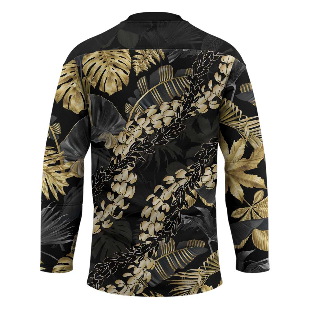 Gold Tropical Leaves Hawaii Mikioi Lei Hockey Jersey Luxury Stylized - Polynesian Pride