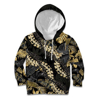 Gold Tropical Leaves Hawaii Mikioi Lei Kid Hoodie Luxury Stylized - Polynesian Pride