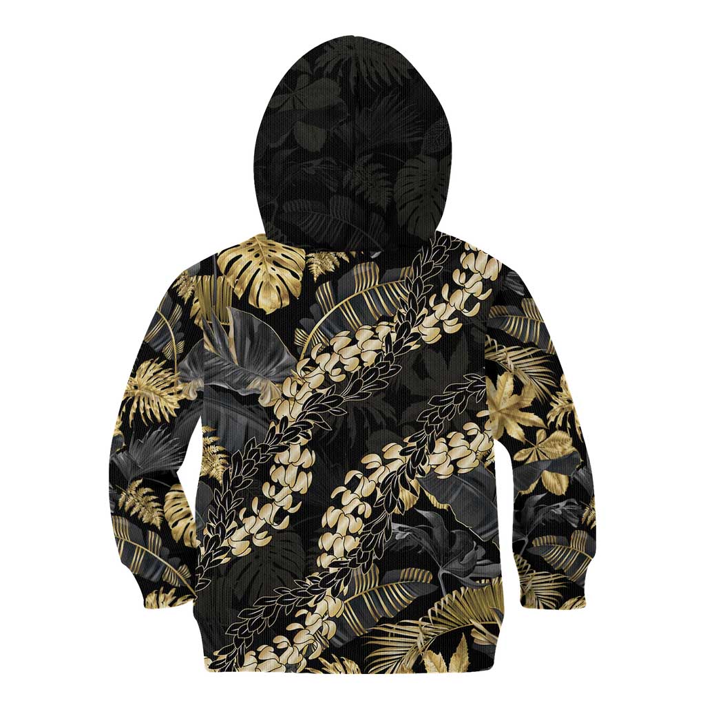 Gold Tropical Leaves Hawaii Mikioi Lei Kid Hoodie Luxury Stylized - Polynesian Pride