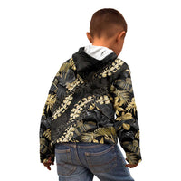 Gold Tropical Leaves Hawaii Mikioi Lei Kid Hoodie Luxury Stylized - Polynesian Pride