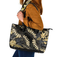 Gold Tropical Leaves Hawaii Mikioi Lei Leather Tote Bag Luxury Stylized - Polynesian Pride