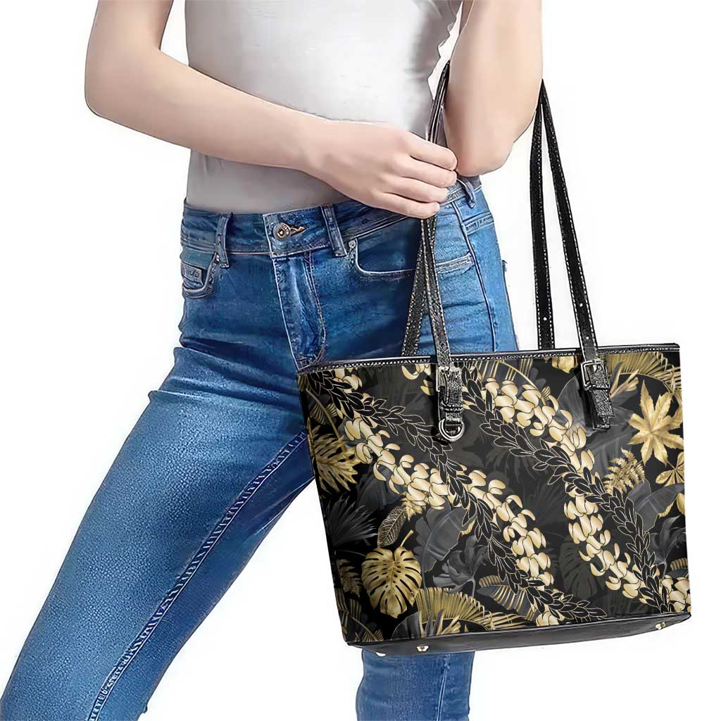 Gold Tropical Leaves Hawaii Mikioi Lei Leather Tote Bag Luxury Stylized - Polynesian Pride
