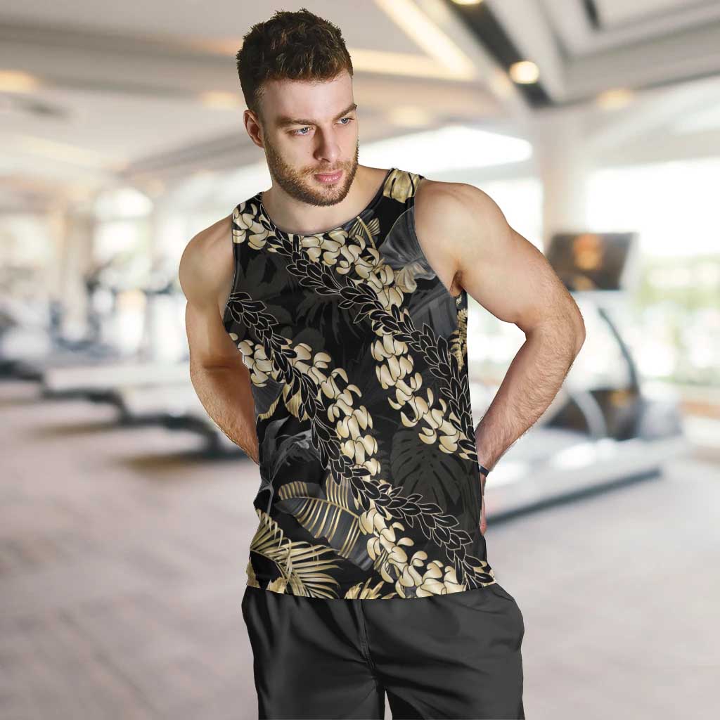 Gold Tropical Leaves Hawaii Mikioi Lei Men Tank Top Luxury Stylized - Polynesian Pride