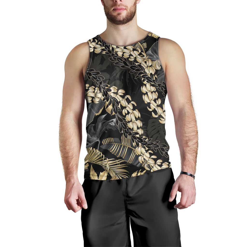 Gold Tropical Leaves Hawaii Mikioi Lei Men Tank Top Luxury Stylized - Polynesian Pride