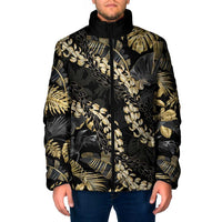Gold Tropical Leaves Hawaii Mikioi Lei Padded Jacket Luxury Stylized - Polynesian Pride