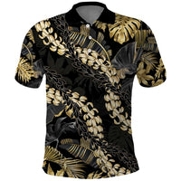 Gold Tropical Leaves Hawaii Mikioi Lei Polo Shirt Luxury Stylized - Polynesian Pride