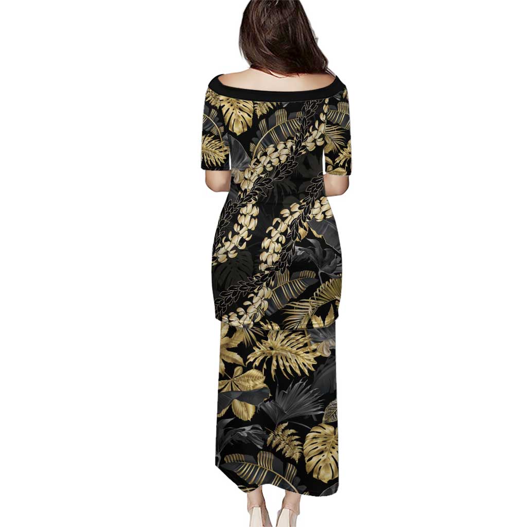 Gold Tropical Leaves Hawaii Mikioi Lei Puletasi Luxury Stylized - Polynesian Pride