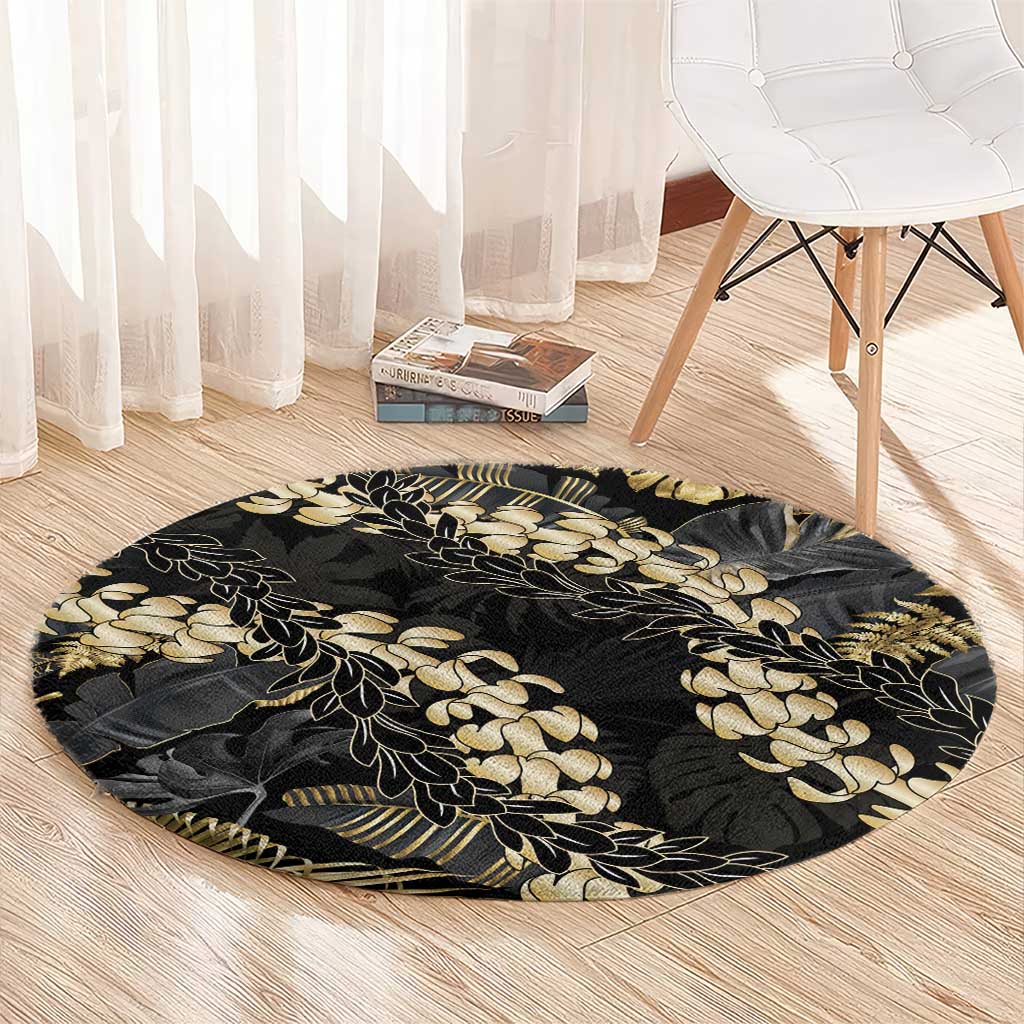 Gold Tropical Leaves Hawaii Mikioi Lei Round Carpet Luxury Stylized LT01 - Polynesian Pride