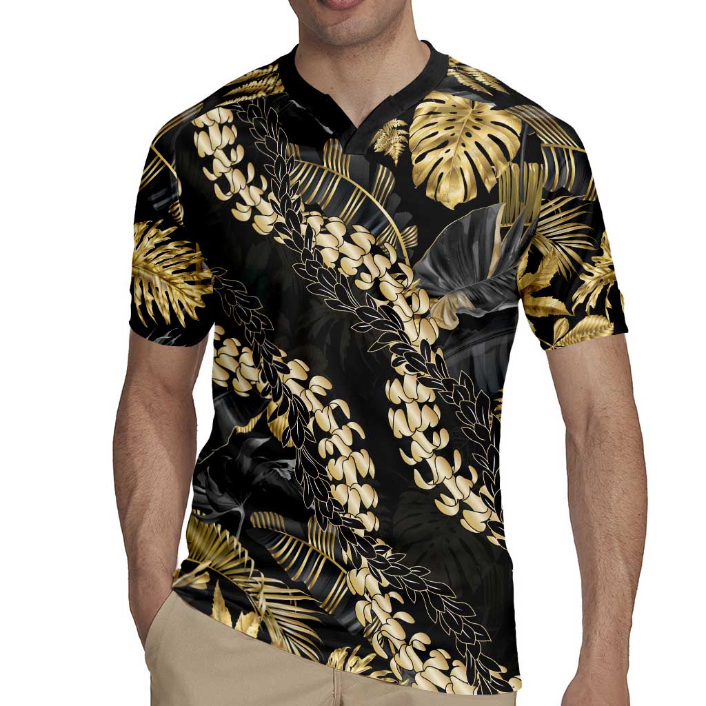 Gold Tropical Leaves Hawaii Mikioi Lei Rugby Jersey Luxury Stylized - Polynesian Pride