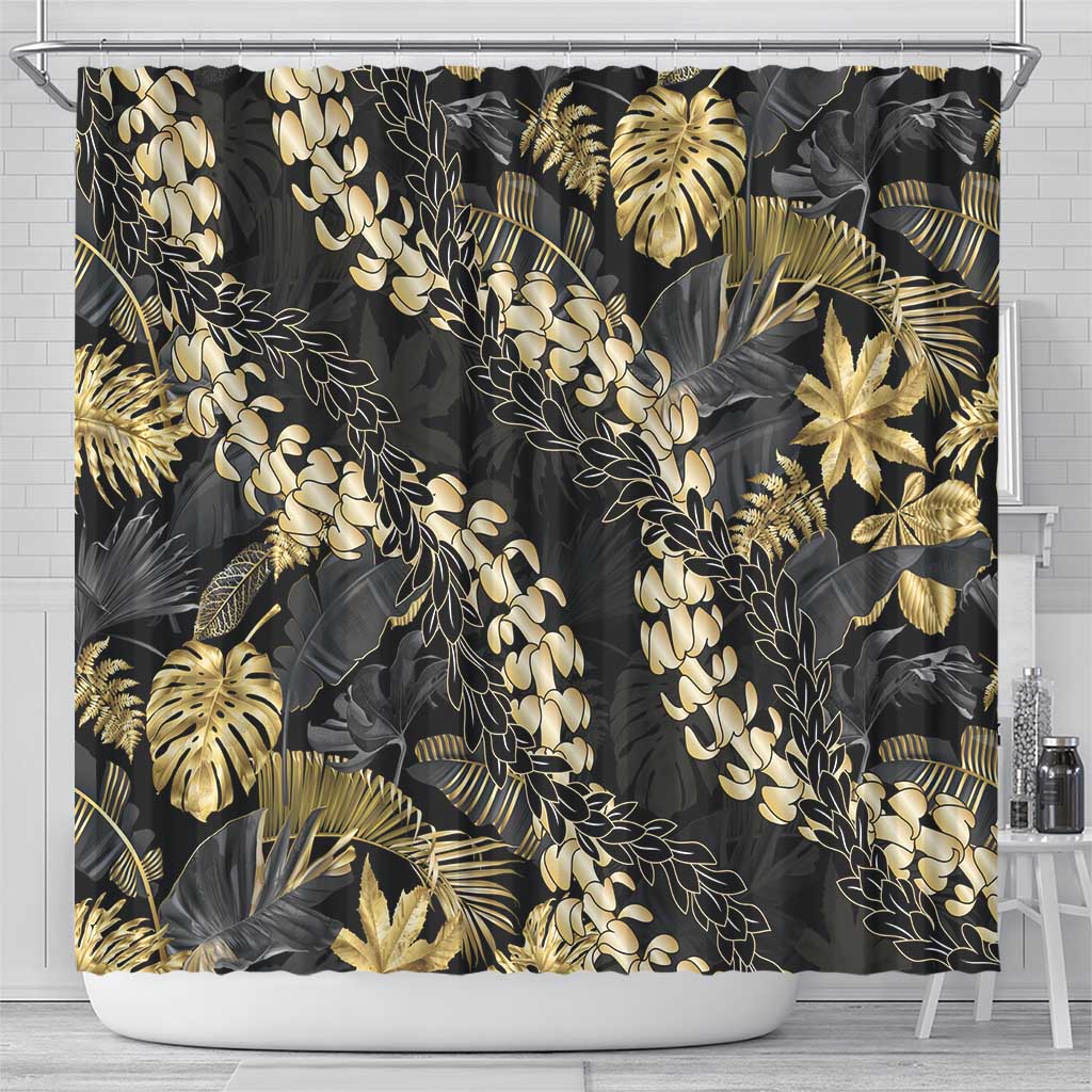 Gold Tropical Leaves Hawaii Mikioi Lei Shower Curtain Luxury Stylized - Polynesian Pride