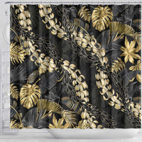 Gold Tropical Leaves Hawaii Mikioi Lei Shower Curtain Luxury Stylized - Polynesian Pride