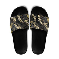 Gold Tropical Leaves Hawaii Mikioi Lei Slide Sandals Luxury Stylized LT01 Gold - Polynesian Pride