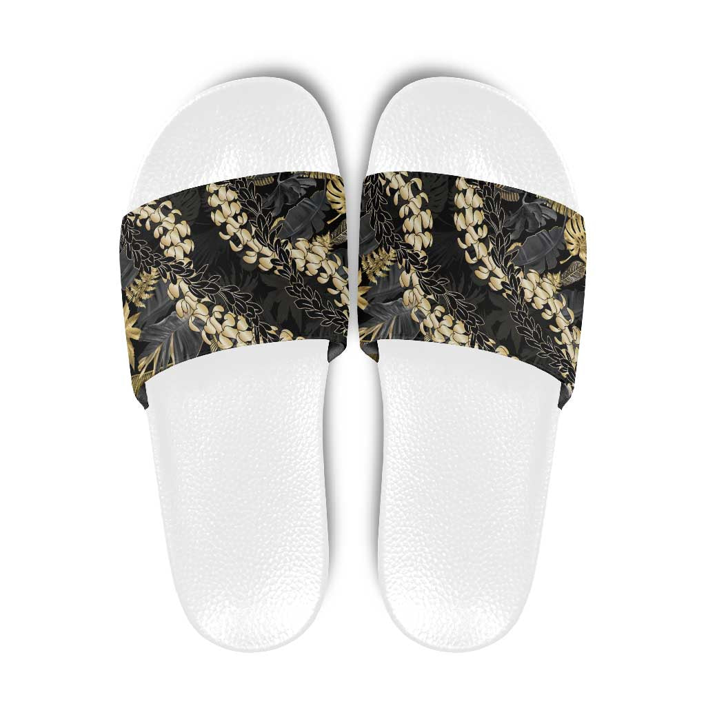 Gold Tropical Leaves Hawaii Mikioi Lei Slide Sandals Luxury Stylized LT01 Gold - Polynesian Pride