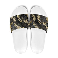Gold Tropical Leaves Hawaii Mikioi Lei Slide Sandals Luxury Stylized LT01 Gold - Polynesian Pride