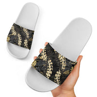 Gold Tropical Leaves Hawaii Mikioi Lei Slide Sandals Luxury Stylized LT01 - Polynesian Pride