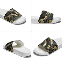 Gold Tropical Leaves Hawaii Mikioi Lei Slide Sandals Luxury Stylized LT01 - Polynesian Pride
