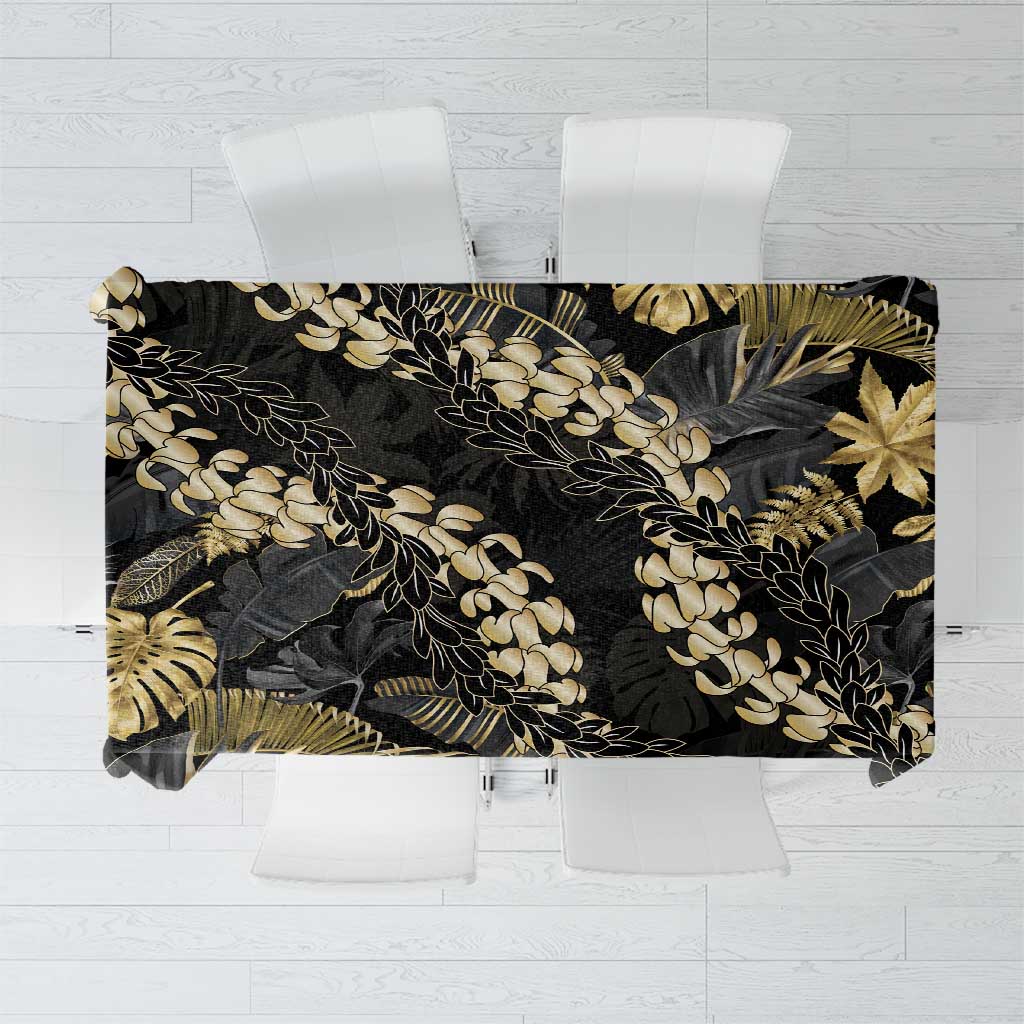 Gold Tropical Leaves Hawaii Mikioi Lei Tablecloth Luxury Stylized - Polynesian Pride