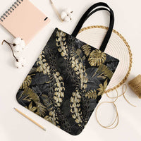 Gold Tropical Leaves Hawaii Mikioi Lei Tote Bag Luxury Stylized LT01 Black Strap One Size Gold - Polynesian Pride