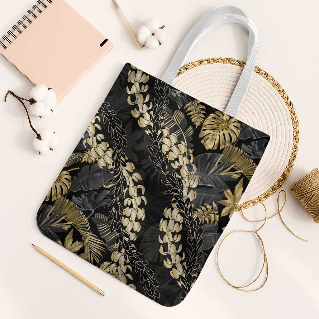 Gold Tropical Leaves Hawaii Mikioi Lei Tote Bag Luxury Stylized LT01 White Strap One Size Gold - Polynesian Pride