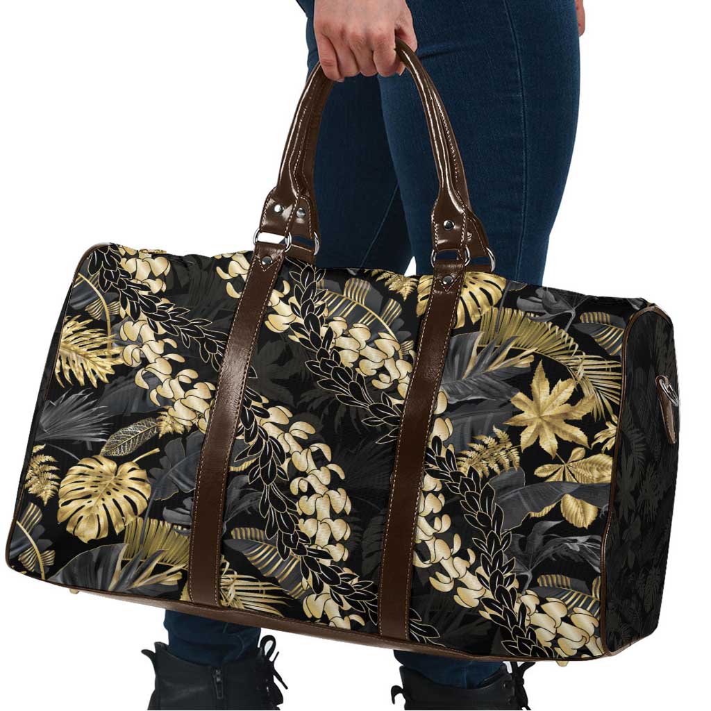 Gold Tropical Leaves Hawaii Mikioi Lei Travel Bag Luxury Stylized - Polynesian Pride