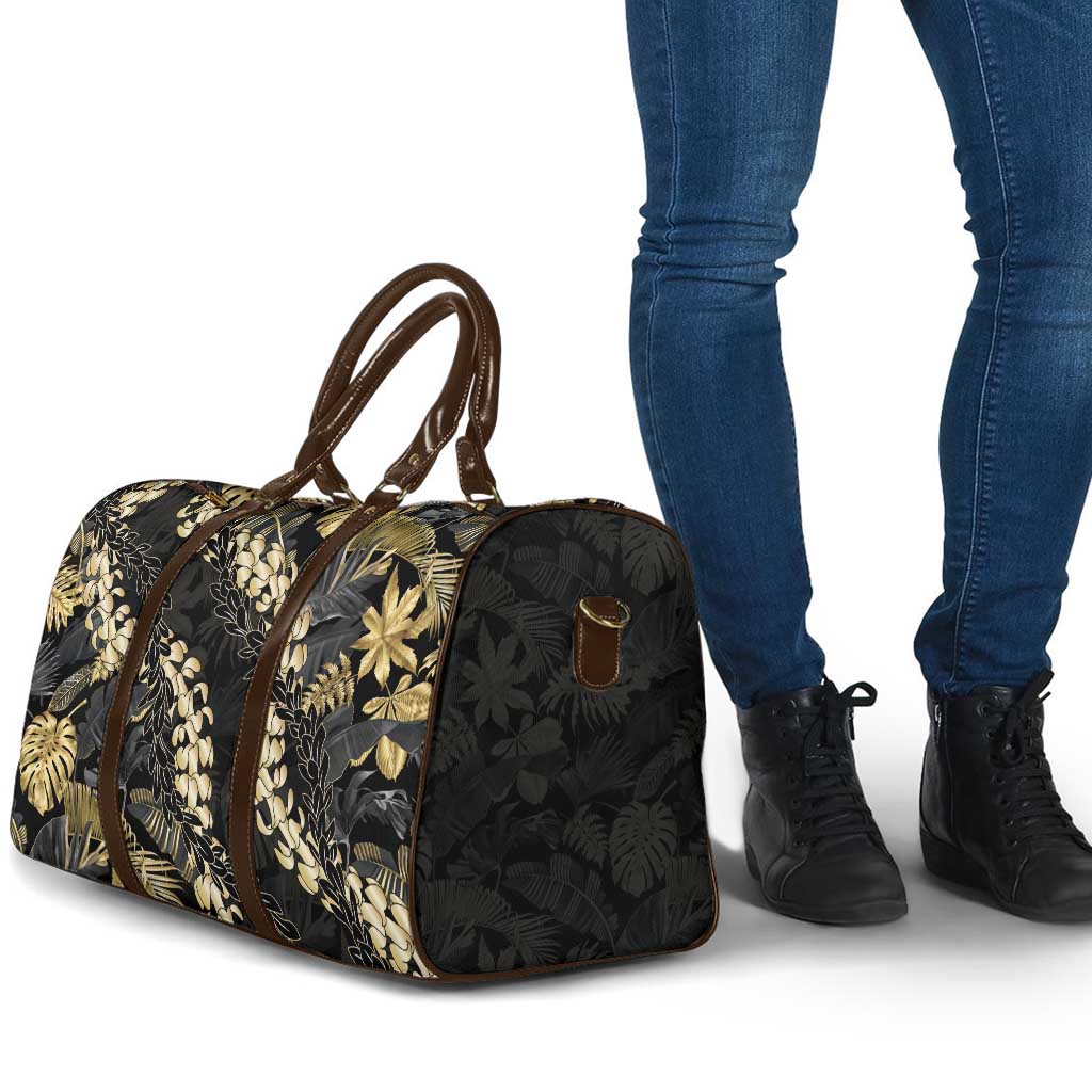 Gold Tropical Leaves Hawaii Mikioi Lei Travel Bag Luxury Stylized - Polynesian Pride