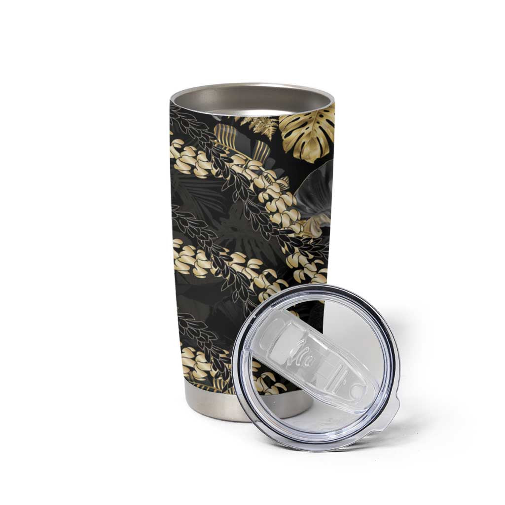 Gold Tropical Leaves Hawaii Mikioi Lei Tumbler Cup Luxury Stylized - Polynesian Pride