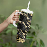 Gold Tropical Leaves Hawaii Mikioi Lei Tumbler With Handle Luxury Stylized - Polynesian Pride