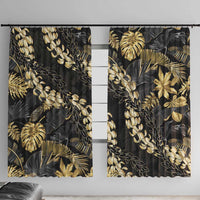 Gold Tropical Leaves Hawaii Mikioi Lei Window Curtain Luxury Stylized LT01 With Hooks Gold - Polynesian Pride